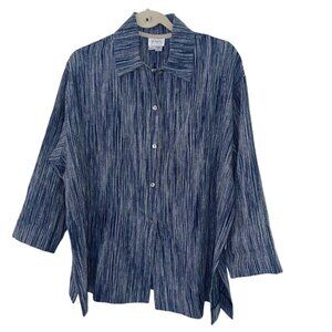 Go Lightly Womens Shirt Blouse One Size Blue Button Down Lagenlook Pure Linen